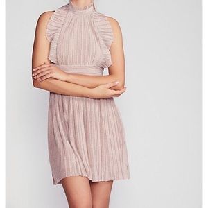 Free People Pink Metallic Ruffle Halter Dress